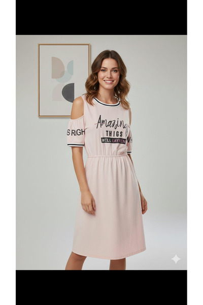 Nirvana Butik Kadın Elbise Kısa Kollu Baskı Detaylı