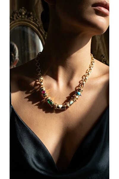 Dorvina 14K Altın Kaplama Kararmaz Takı Zirkon Taşlı ve Mine İşlemeli Plaka M...