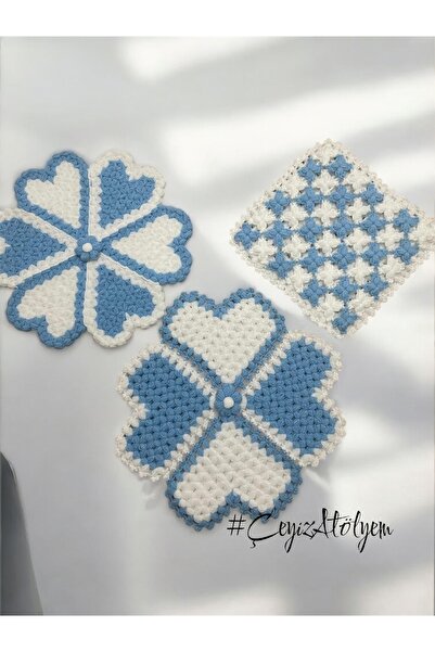 Store 💙 Mavi Beyaz El Örgüsü Lif Seti – Çeyizlik Özel Tasarım (3’lü Set) 🤍