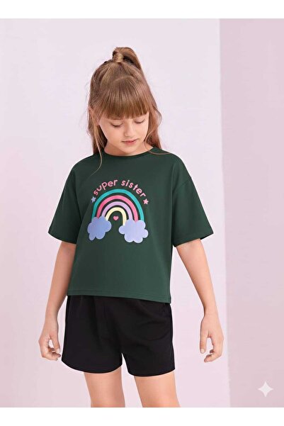 New Shine Rainbow Printed Green Kids T-Shirt