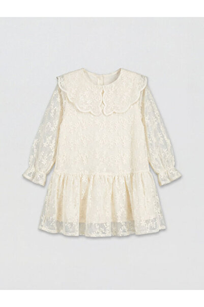 LC Waikiki فستان بناتي من الدانتيل بياقة بيبي روبا مزين بالزهور من UZG STORE