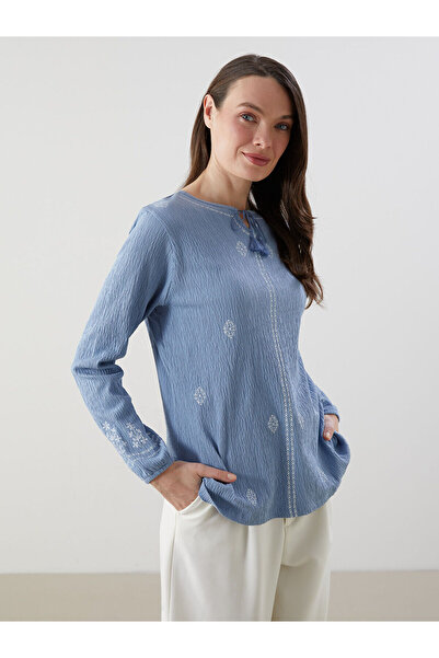 LC Waikiki Nevavm with a Difference Lcw Grace Blue Tie-Neck Patterned Women's...