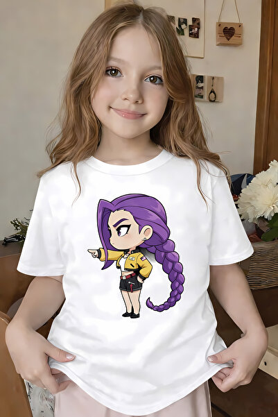 New Shine Purple-Haired Braided Girl Printed White Children's T-Shirt