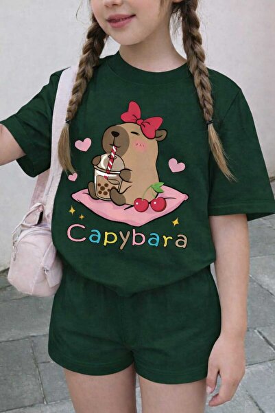New Shine Capybara Printed Green Kids T-Shirt