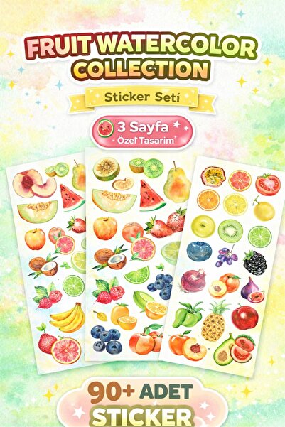 LABELOVE Fruit Watercolor Collection Sticker Seti – 90+ Adet Meyve Temalı Sul...