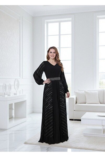 alqarat "Perla" Studded Chiffon Gown