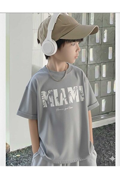 New Shine Miami Printed Gray Kids T-Shirt