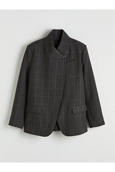 LC Waikiki Peak New Season Stand Collar Plaid Women's Blazer Jacket