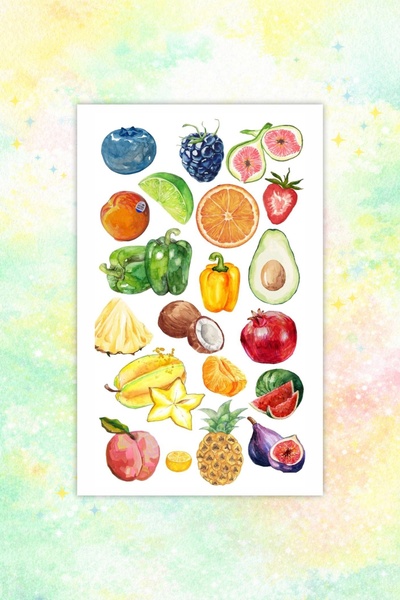 LABELOVE Fruit Watercolor Collection Sticker Seti – 90+ Adet Meyve Temalı Sulu Boya Sticker