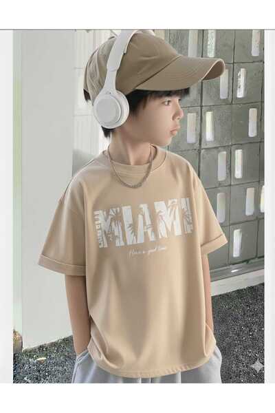 New Shine Miami Printed Beige Kids T-Shirt