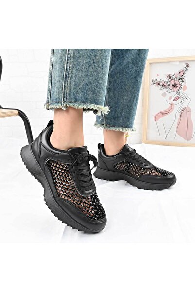 Tmall Pantofi sport pentru femei, cu plasă și pietre, D1468, negri