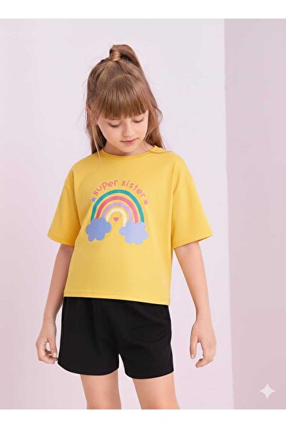 New Shine Rainbow Printed Yellow Kids T-Shirt