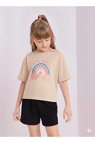 New Shine Rainbow Printed Beige Kids T-Shirt