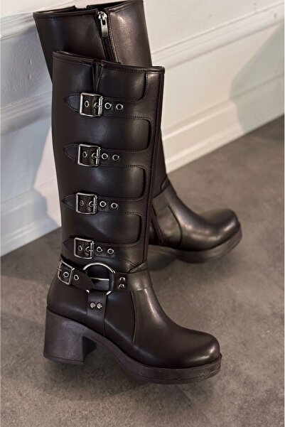 I Love Shoes Flora Brown Heeled Women's Daily Boots with Zipper and Buckle Ac...