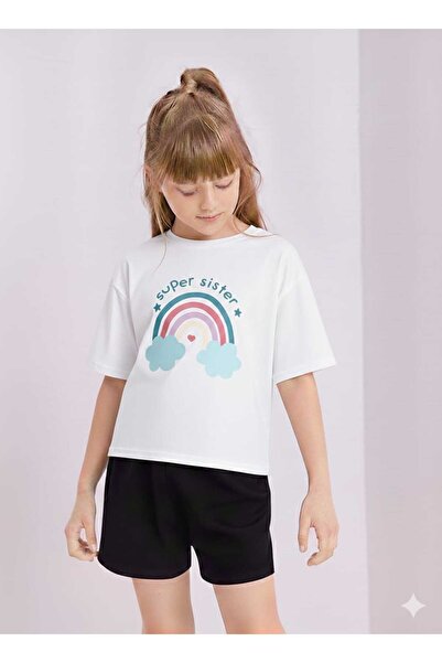 New Shine Rainbow Printed White Kids T-Shirt