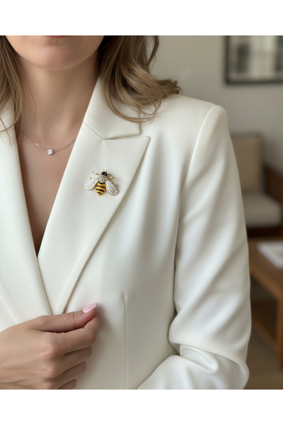 MODAMİRA AKSESUAR Gold Detaylı Şık ve Zarif Broş Arı Broş - Beyaz Kanatlar -S...