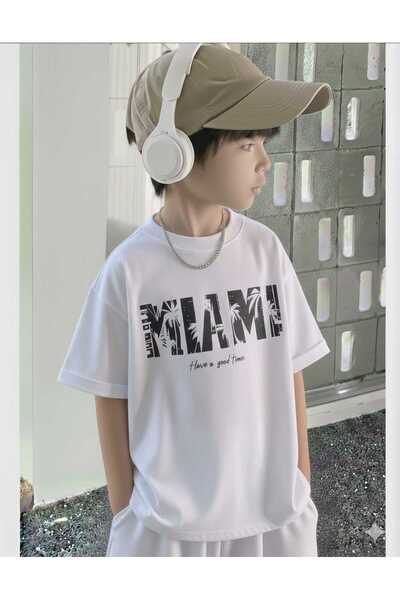 New Shine Miami Printed White Kids T-Shirt