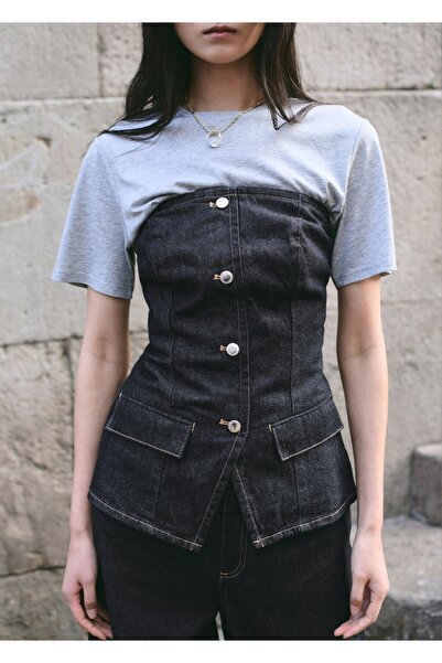 MANGO Woman Straplez denim bluz