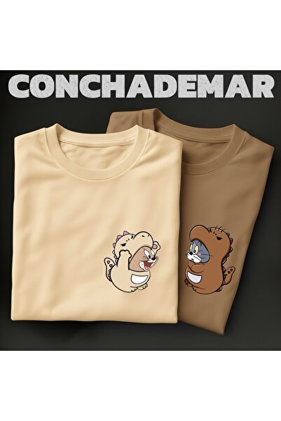 Vordevia Tom and Jerry Printed 2-Piece Oversize T-Shirt Lover's Combination