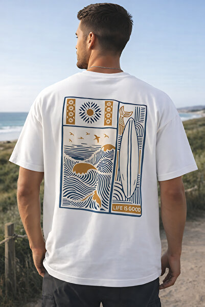 ArtYus Life Is Good Back Printed Cotton Relaxed Fit Round Neck Unisex T-Shirt