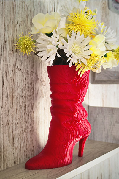 Alvina Atölye Modern Tasarım Çizme Vazo - Dekoratif Kalemlik - Çok Amaçlı Mas...