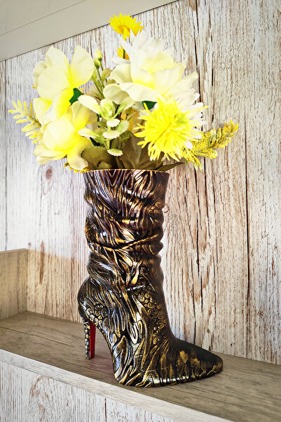 Alvina Atölye Modern Tasarım Çizme Vazo - Dekoratif Kalemlik - Çok Amaçlı Mas...