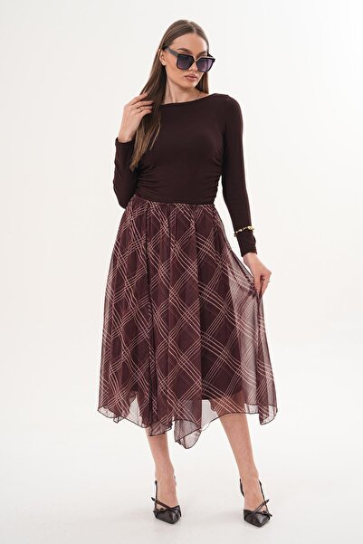 soi fashion Patterned Lined Chiffon Skirt