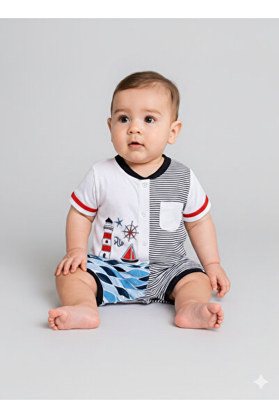 Primula Studio Jolly Joy Ocean Printed 100% Cotton Baby Boy Romper - Summer S...