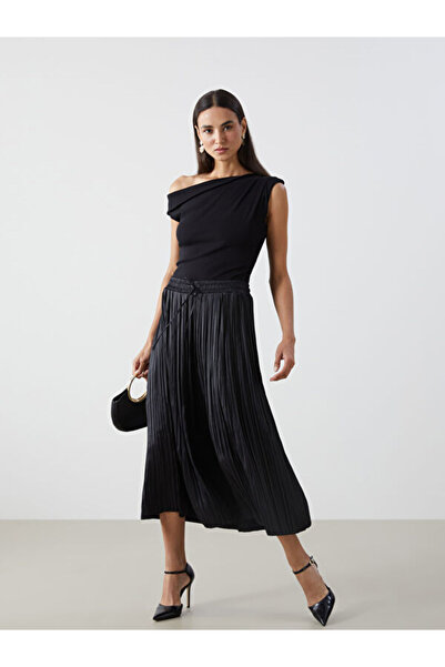 LC Waikiki Rmz Gi̇yi̇m Farkiyla Women's Satin Pleated Skirt with Waist Cord