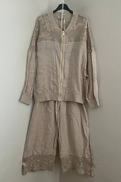 AYASOFYA OTANTIK Women's Italian Mink Lace Detailed Jacket with Zipper Closur...