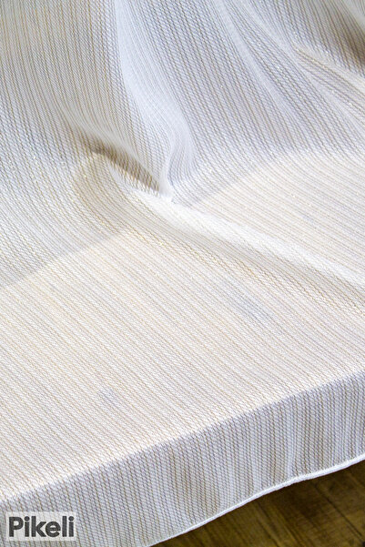 Pikeli Altın Işıltılı Gold Simli Tül Perde - 1x3 Sık Pile - Profesyonel Dikim