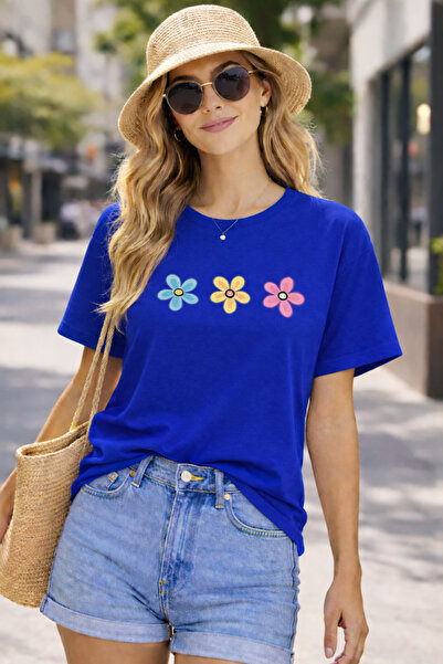 ArtYus Colorful Daisies Printed Cotton Relaxed Fit Round Neck Unisex T-Shirt
