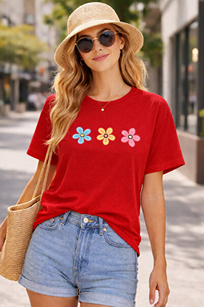 ArtYus Colorful Daisies Printed Cotton Relaxed Fit Round Neck Unisex T-Shirt