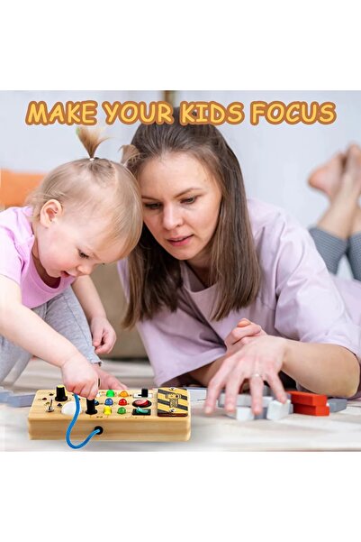 tinymaya Ahşap Montessori Işıklı Aktivite Panosu, Duyusal Gelişim Oyuncağı, Eğitici Aktivite Oyuncağı