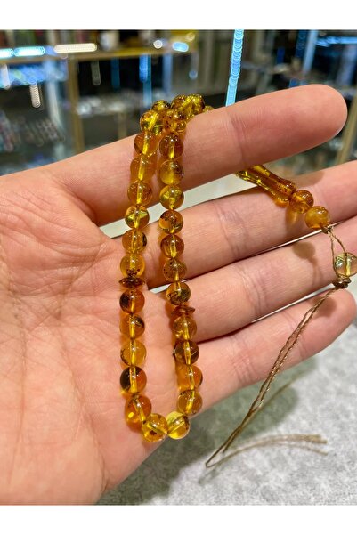 Doğaltaş Böcek Fosilli Kehribar Tespih