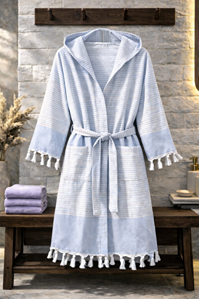 Hig Store 100% Cotton Woven Hooded Unisex Pique Bathrobe with Pockets Ultra S...