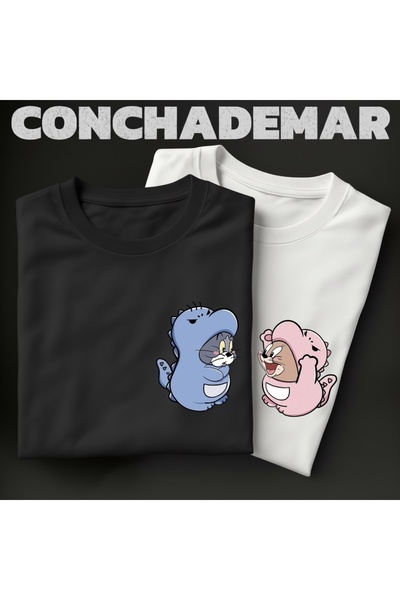 Vordevia Tom and Jerry Printed 2-Piece Oversize T-Shirt Lover's Combination