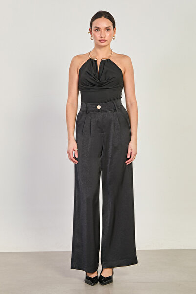 BARRELS AND OIL Women's buttoned satin loose pants - black