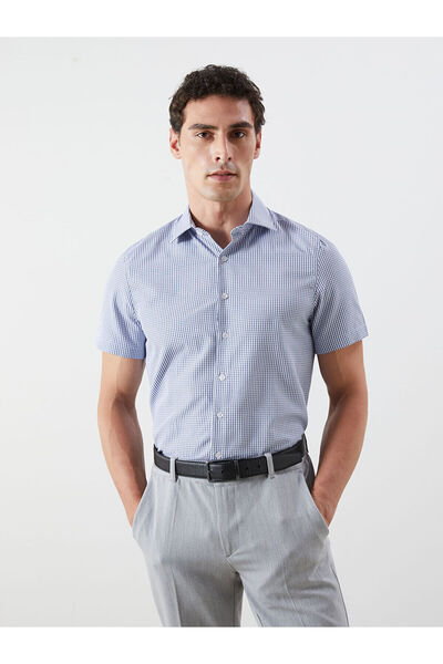 LC Waikiki Nevavm Regular Fit Short Sleeve Plaid Poplin Men's Shirt with Diff...