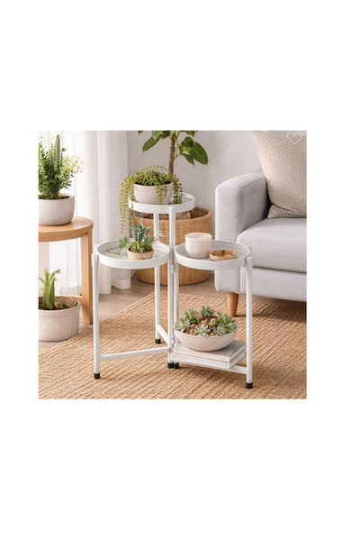 GRADIAN White Metal Plant Stand 50x25x65cm