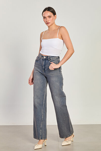 BARRELS AND OIL Women's Cross-Stitched Palazzo Jean Trousers - Brown Tint