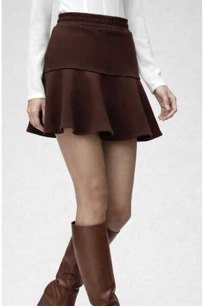 KANİKEY Kadın Kışlık Pamuklu Volanlı Kahverengi Şort etek-SRE009SF