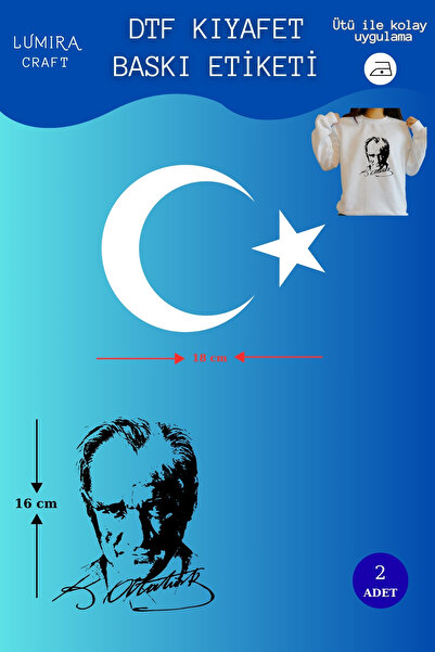 Burak Baskı Tasarım İmzalı Atatürk Resmi ve Beyaz Ay Yıldız Tasarım Kumaşa Üt...