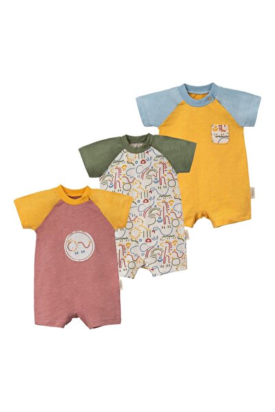 Primula Studio Marina Serisi %100 Pamuklu Kısa Kollu 3'lü Erkek Bebek Tulum S...