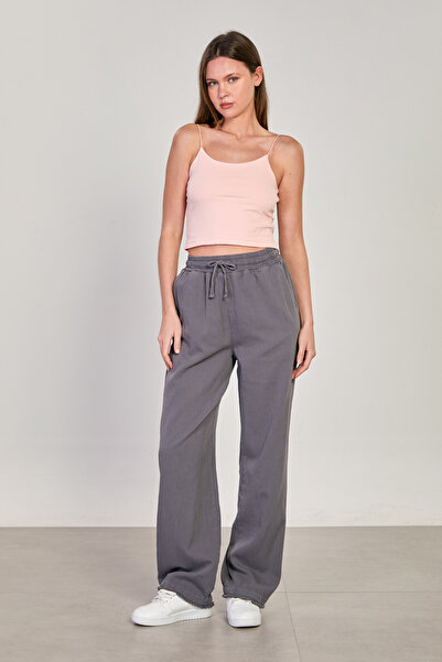 BARRELS AND OIL Women's Tasseled Wide Leg Trousers - Anthracite