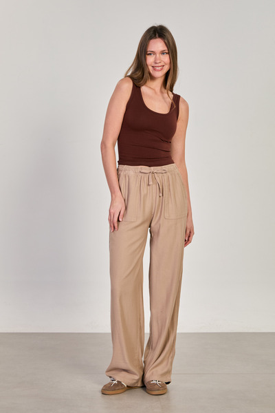 BARRELS AND OIL Women's Elastic Waist Square Pocket Loose Trousers - Mink