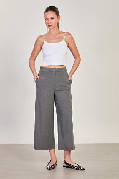 BARRELS AND OIL Women's High Waist Wide Leg Culotte Pants - School Gray