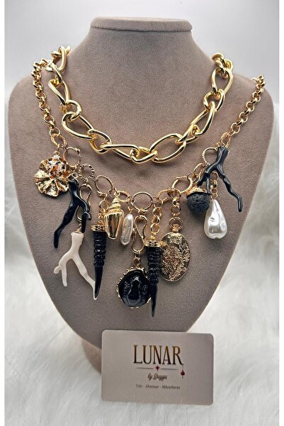 LUNAR by Duygu Çoklu Charmlı Kalın Zincirli İkili Marka Model Kolye