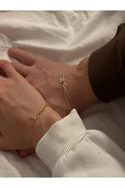 vogutima Erkek Kadın Gümüş Bileklik - Harfli Küp Zincirli Çift Bilekliği • Iş...