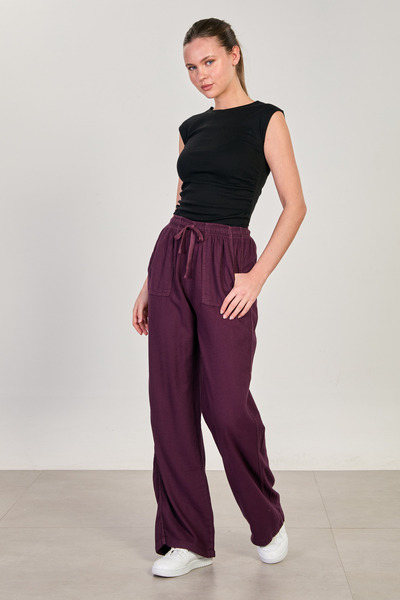 BARRELS AND OIL Women's elastic waist square pocket loose pants - plum